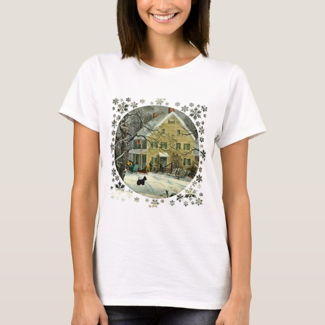 Skotsk terrier gammaldags vinter t shirt (Framsida)