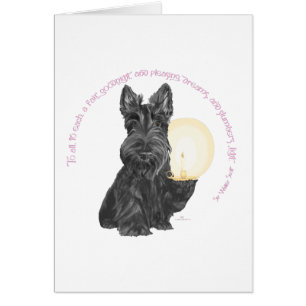 Skotsk terrier Godnatt ROSA Hälsningskort