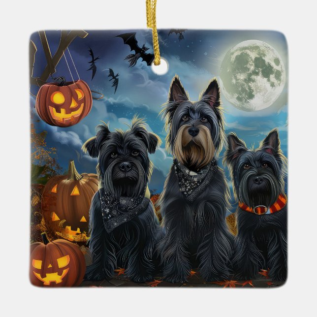 Skotsk Terrier Halloween Kuslig Julgransprydnad Keramik (Framsida)