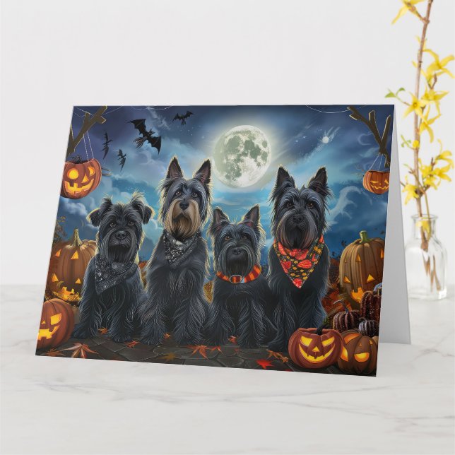 Skotsk Terrier Halloween Kuslig Kort (Gul blomma)
