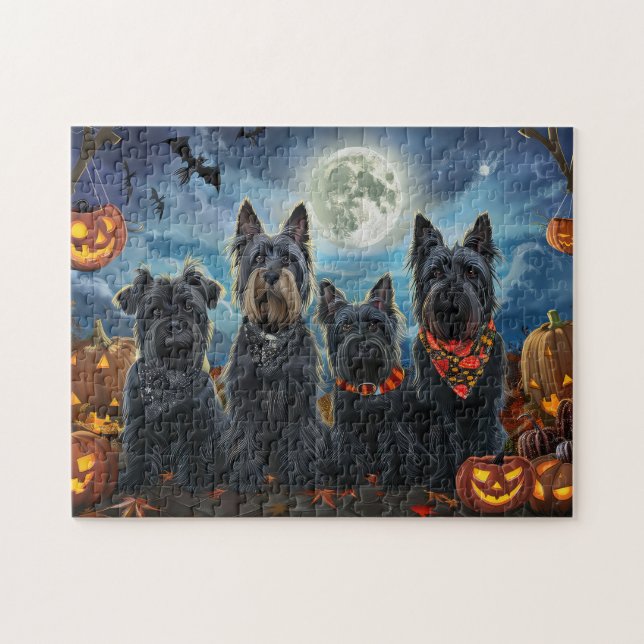 Skotsk Terrier Halloween Kuslig Pussel (Horisontell)