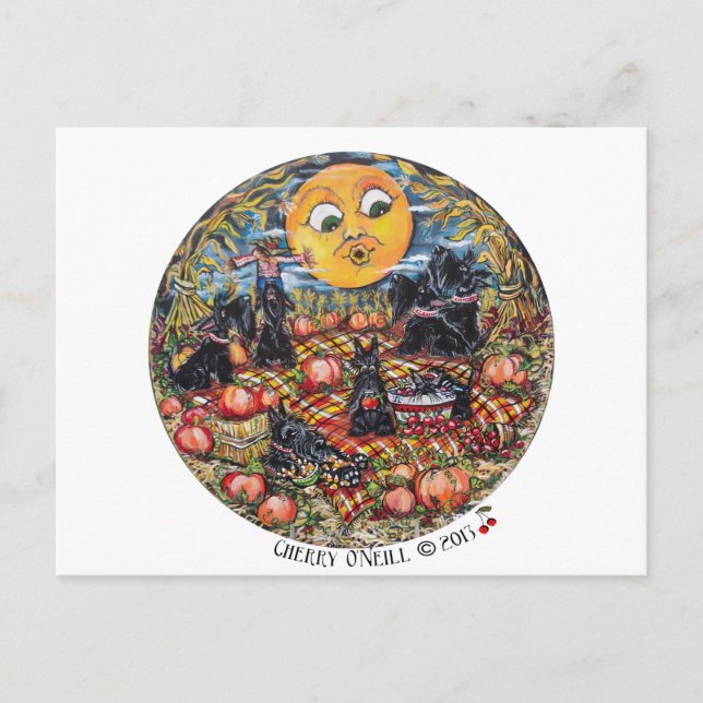 Skotsk terrier Halloween picknick Vykort (Framsida)