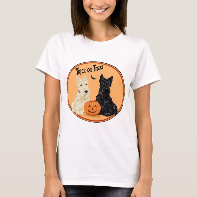 Skotsk terrier Halloween T-shirt (Framsida)