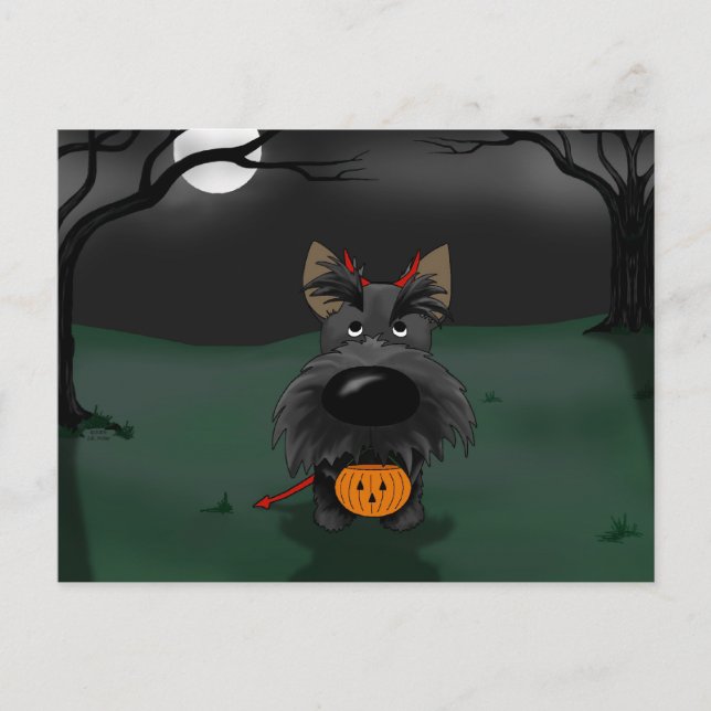 Skotsk Terrier Halloween Vykort (Framsida)