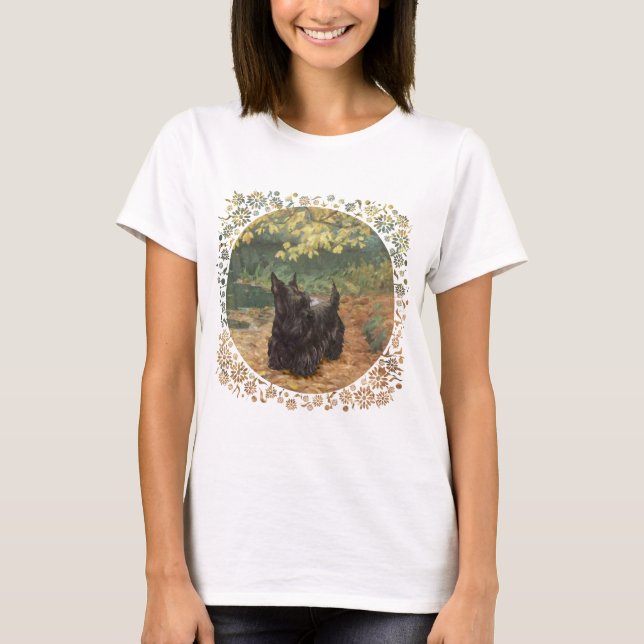 Skotsk Terrier Höst Säsongsdesign Tee (Framsida)