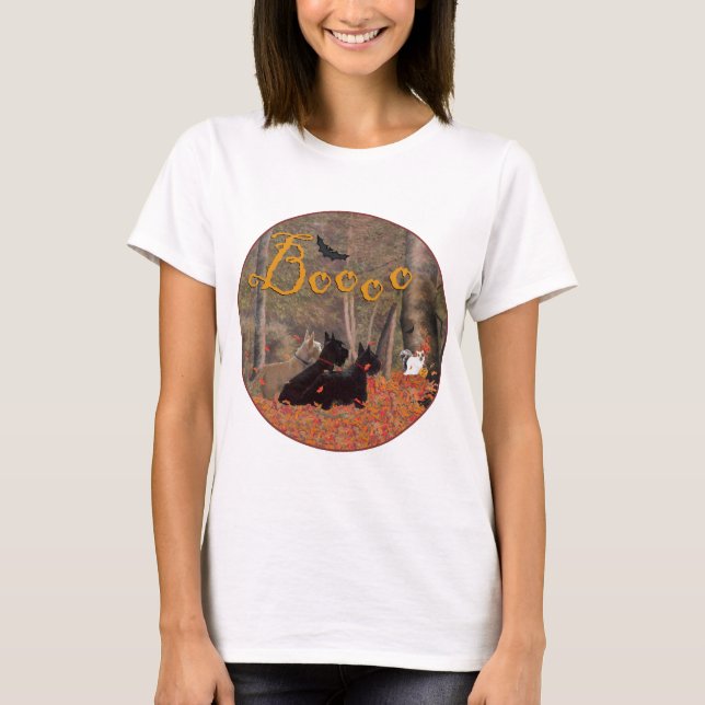 Skotsk Terrier Höst Säsongsdesign Tee (Framsida)