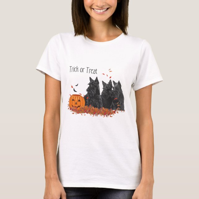 Skotsk Terrier Höst Säsongsdesign Tee Shirt (Framsida)