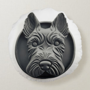 Skotsk Terrier Hund 3D Inspirerad Rund Kudde