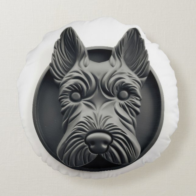 Skotsk Terrier Hund 3D Inspirerad Rund Kudde (Baksidan)