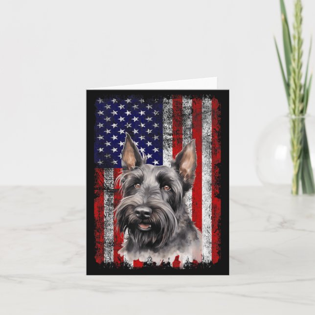 Skotsk Terrier Hund Älskare Flagga 4:e Juli Kort (Framsida)