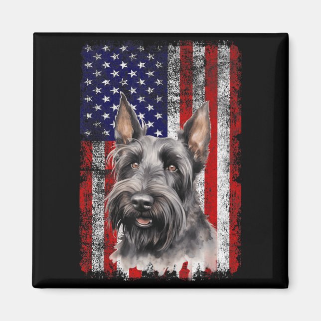 Skotsk Terrier Hund Älskare Flagga 4:e Juli Magnet (Framsidan)