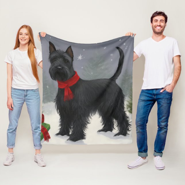 Skotsk terrier hund i snö jul fleecefilt (På plats)