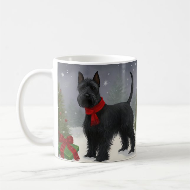 Skotsk terrier hund i snö jul kaffemugg (Vänster)
