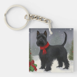 Skotsk terrier hund i snö julen