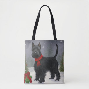 Skotsk terrier hund i snö julen tygkasse