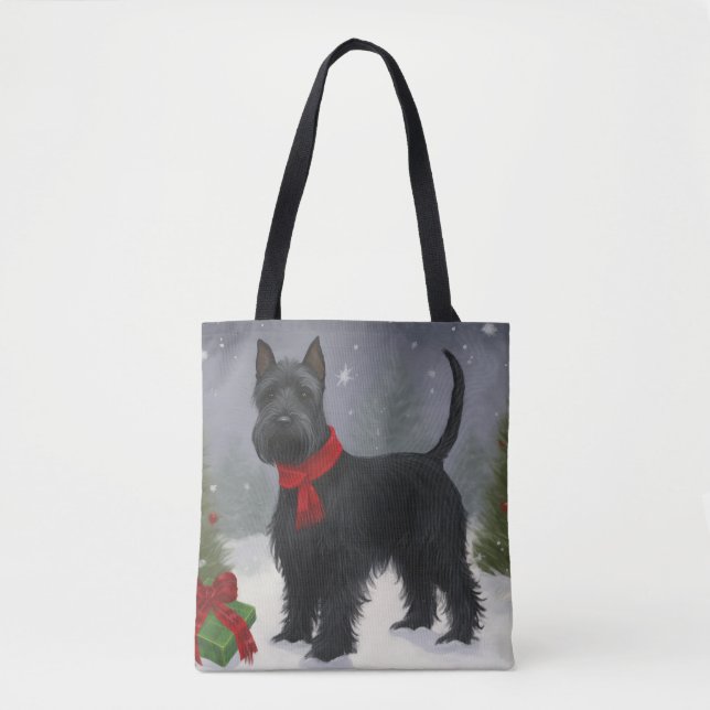 Skotsk terrier hund i snö julen tygkasse (Framsida)