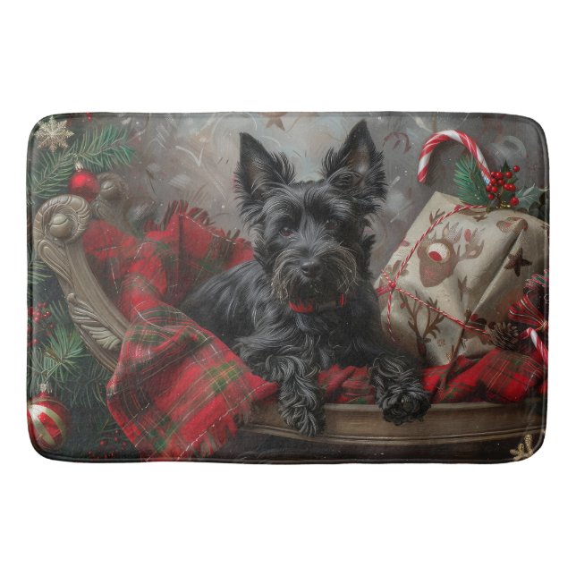 Skotsk Terrier Hund Jul Festlig Badrumsmatta (Framsidan)
