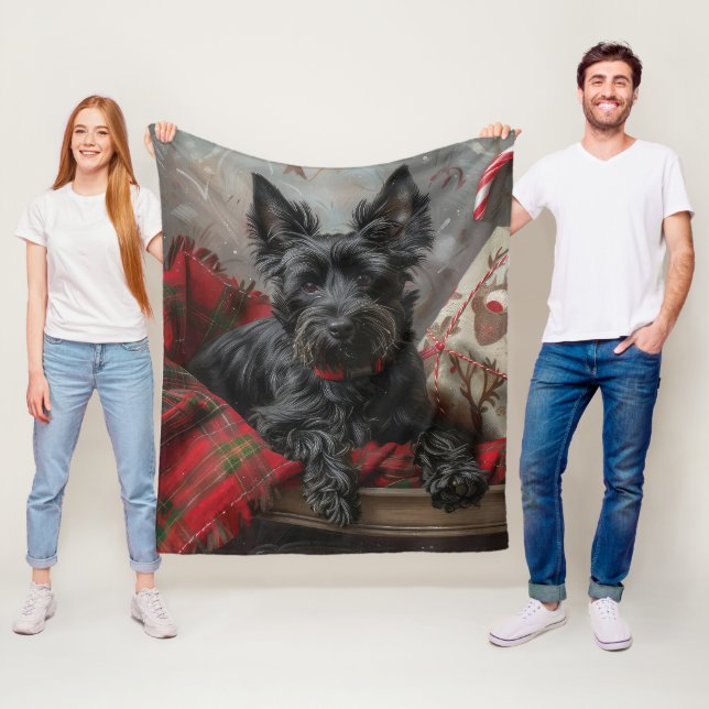 Skotsk Terrier Hund Jul Festlig Fleecefilt (På plats)