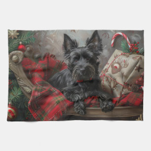 Skotsk Terrier Hund Jul Festlig Kökshandduk