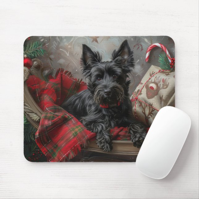 Skotsk Terrier Hund Jul Festlig Musmatta (Med mus)