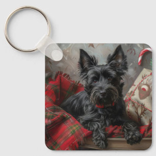 Skotsk Terrier Hund Jul Festlig Nyckelring