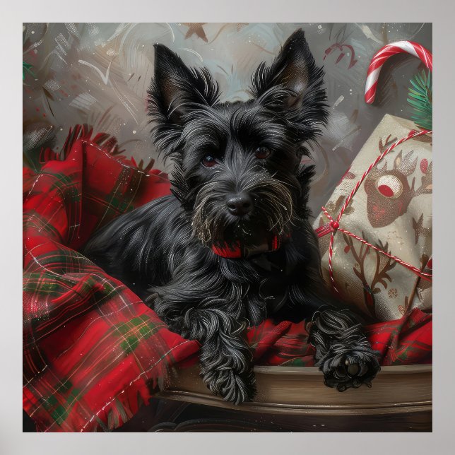 Skotsk terrier hund jul festlig poster (Framsidan)