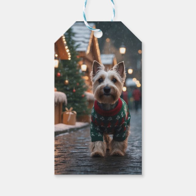 Skotsk Terrier Hund Jul Snö Semester Presentetikett (Framsidan)