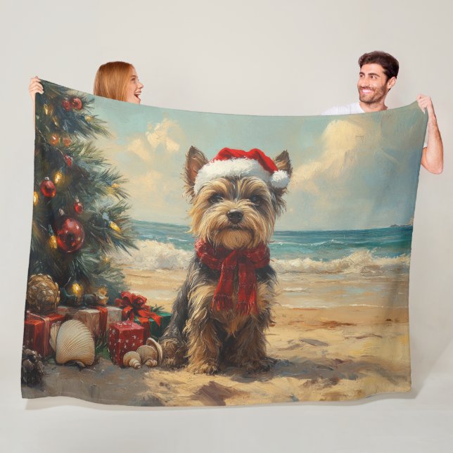 Skotsk Terrier Hund Jul Vintage Strand Fleecefilt (På plats)