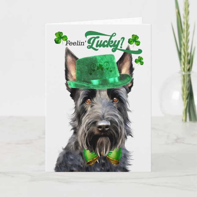 Skotsk terrier hund Lucky St Patrick's Day Helgkort (Framsida)