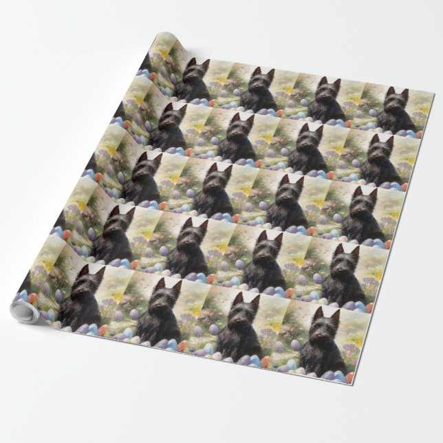 Skotsk terrier hund med påskägg semester presentpapper (Utrullad)