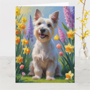 Skotsk Terrier Hund Vårblommor Målning Kort