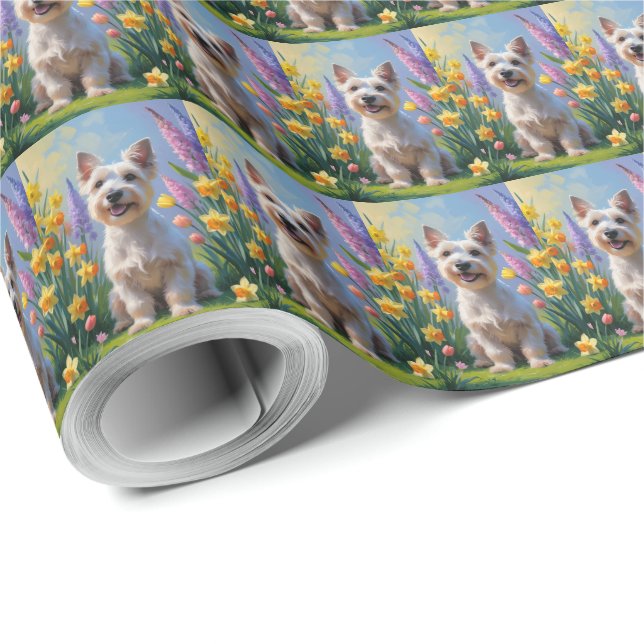 Skotsk Terrier Hund Vårblommor Målning Presentpapper (Rulle Hörn)