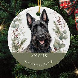 Skotsk Terrier Hund Vattenfärg Jul Julgransprydnad Keramik