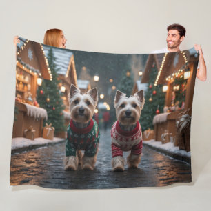 Skotsk Terrier Hundar Jul Snö Högtid Fleecefilt