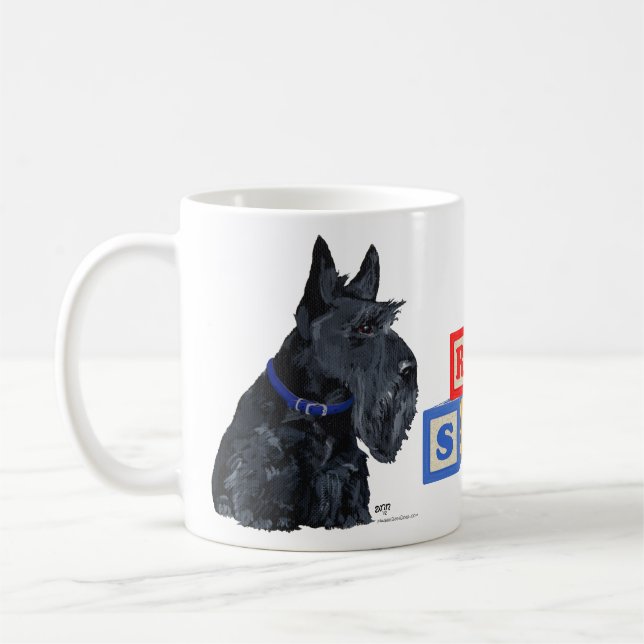 Skotsk terrier i blå krage kaffemugg (Vänster)