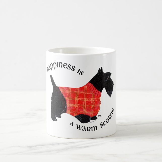 Skotsk terrier i röd rutig tröja kaffemugg (Center)