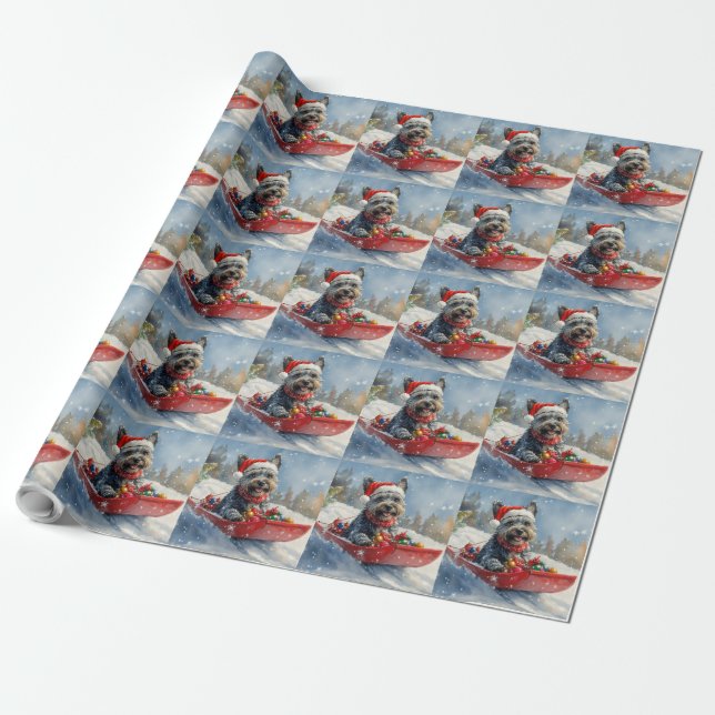 Skotsk terrier i släde Låt det snöa jul Presentpapper (Utrullad)