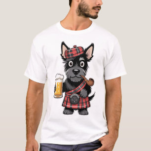Skotsk terrier i tartan kilt med öl och pipa t shirt