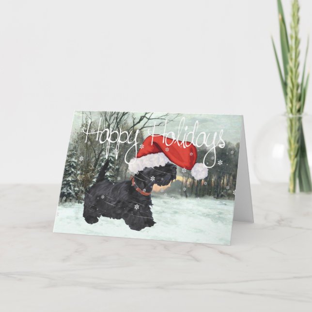 Skotsk terrier jul snö helgkort (Framsida)