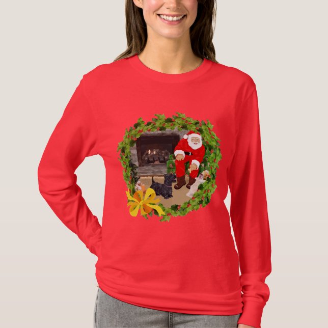 Skotsk Terrier Jul Tee Shirt (Framsida)