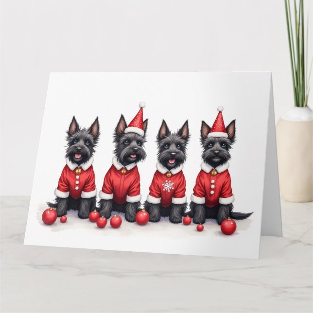 Skotsk terrier julklänning tomtehatt kort (Framsida)