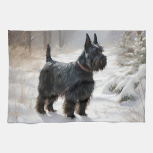 Skotsk terrier Låt det snöa Jul Kökshandduk