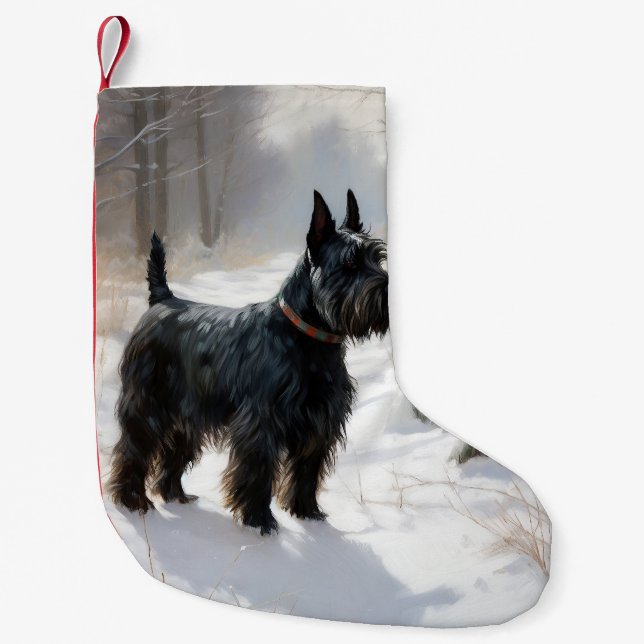 Skotsk Terrier Låt det snöa Jul Liten Julstrumpa (Framsidan)