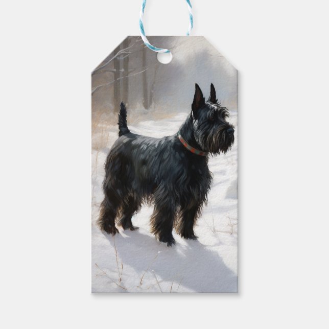 Skotsk Terrier Låt det snöa Jul Presentetikett (Framsidan)