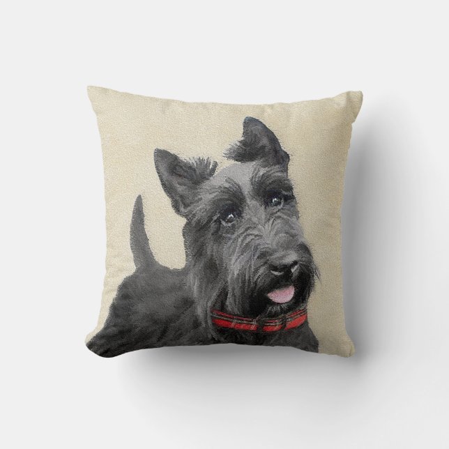 Skotsk terrier målning - Cute Original Hund Art Kudde (Framsida)