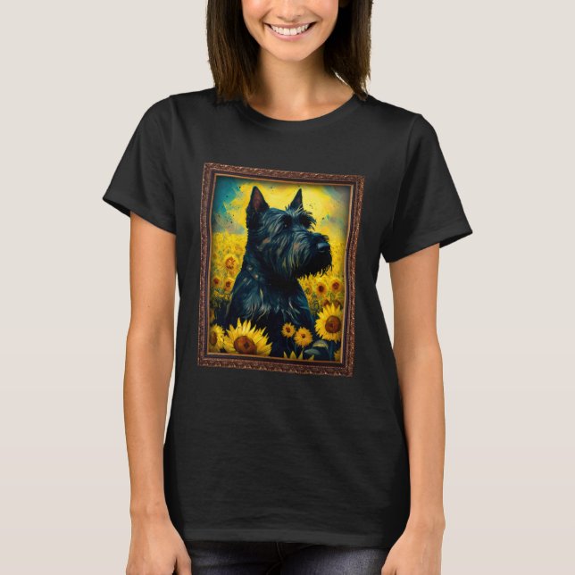 Skotsk Terrier-målning Solros Blomma Mamma Kvinna T Shirt (Framsida)