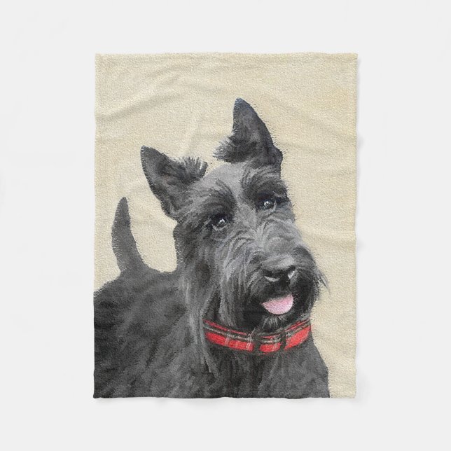 Skotsk Terrier-målning - Söt originell hundkonst Fleecefilt (Framsidan)
