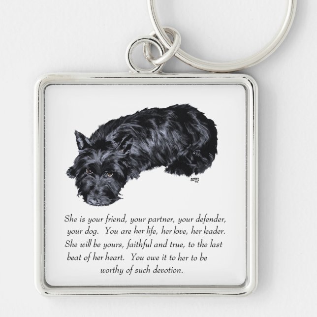 Skotsk Terrier- minnessak - HONOR Fyrkantig Silverfärgad Nyckelring (Framsidan)