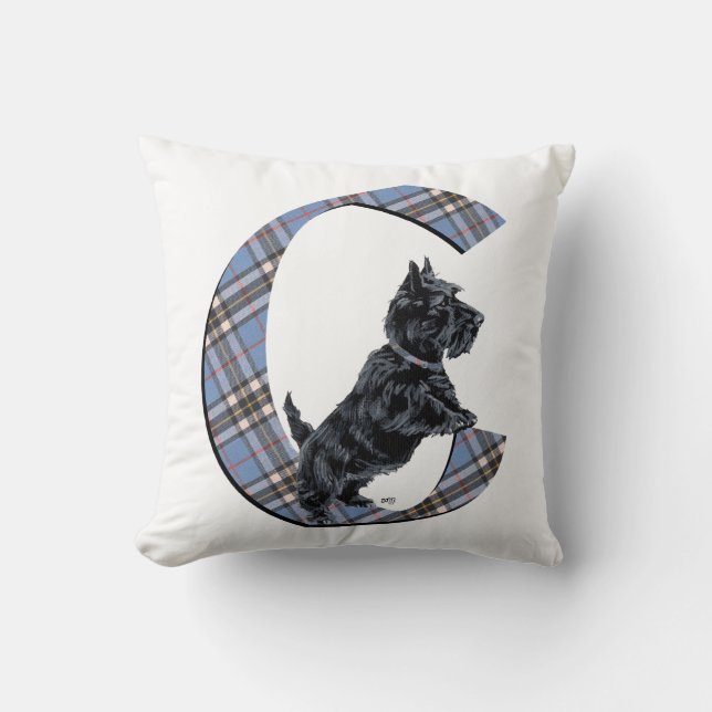 Skotsk Terrier Monogram C Kudd Kudde (Framsida)