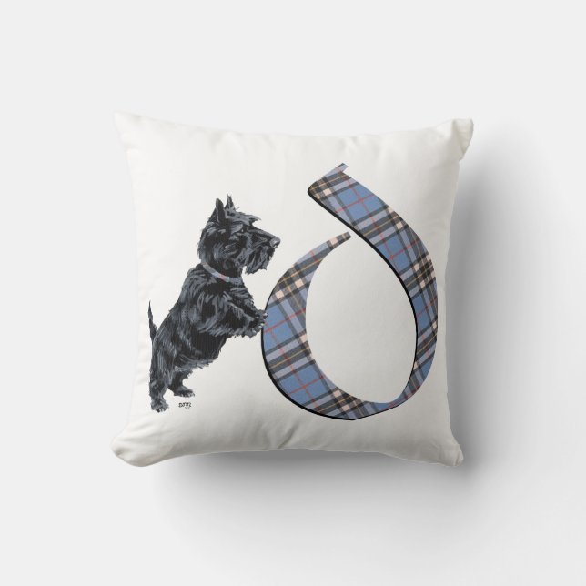 Skotsk Terrier Monogram D Kudd Kudde (Framsida)